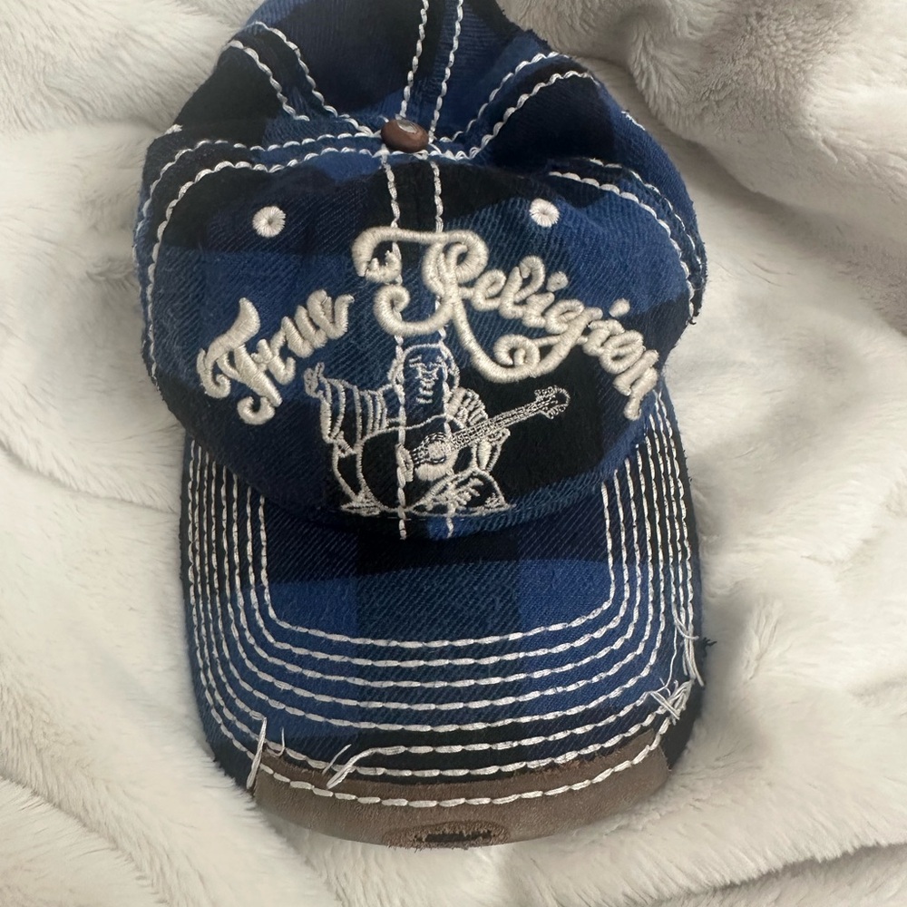 True Religion Navy Plaid Baseball Cap